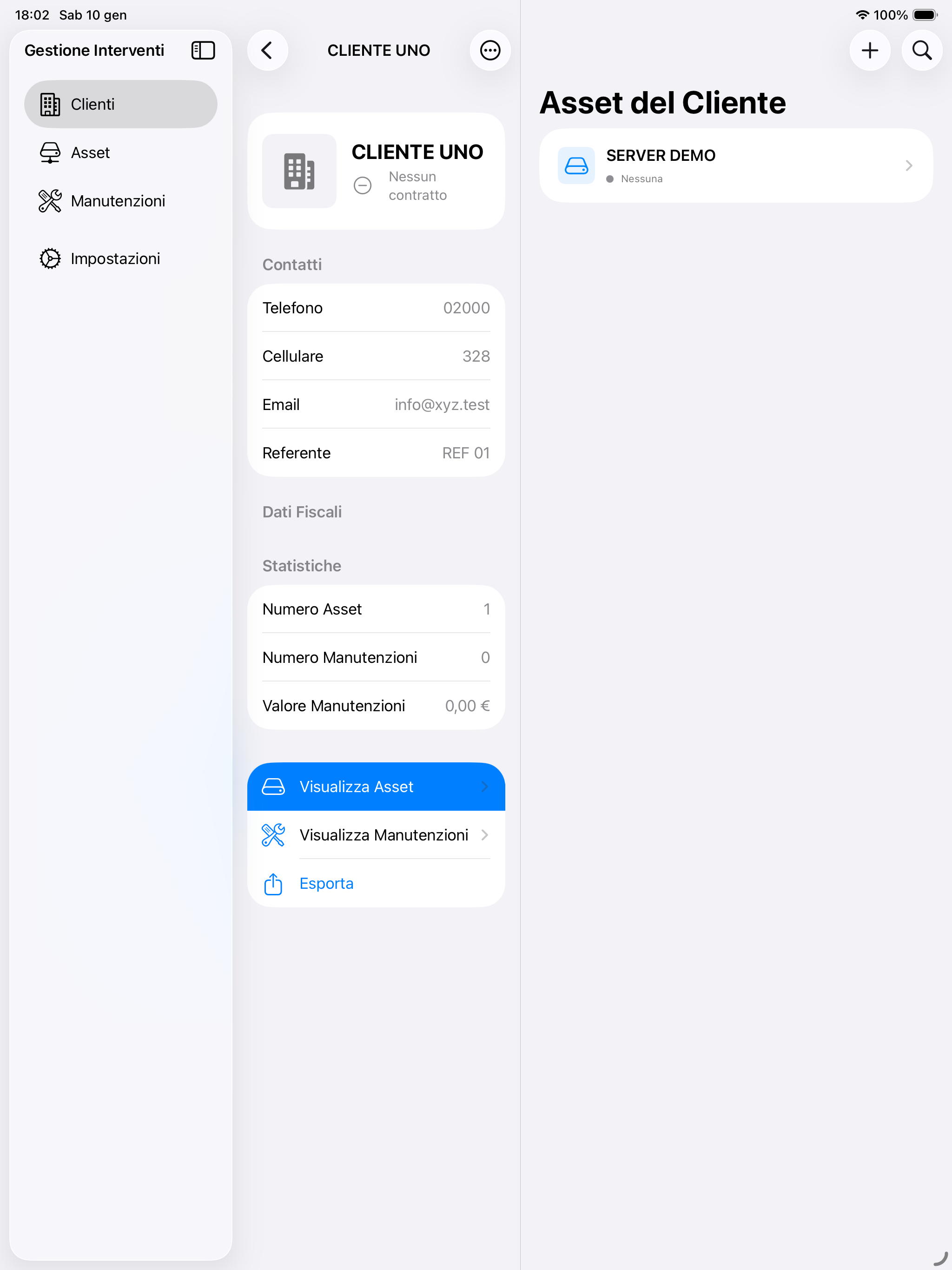 Catalogo asset su iPad con vista split